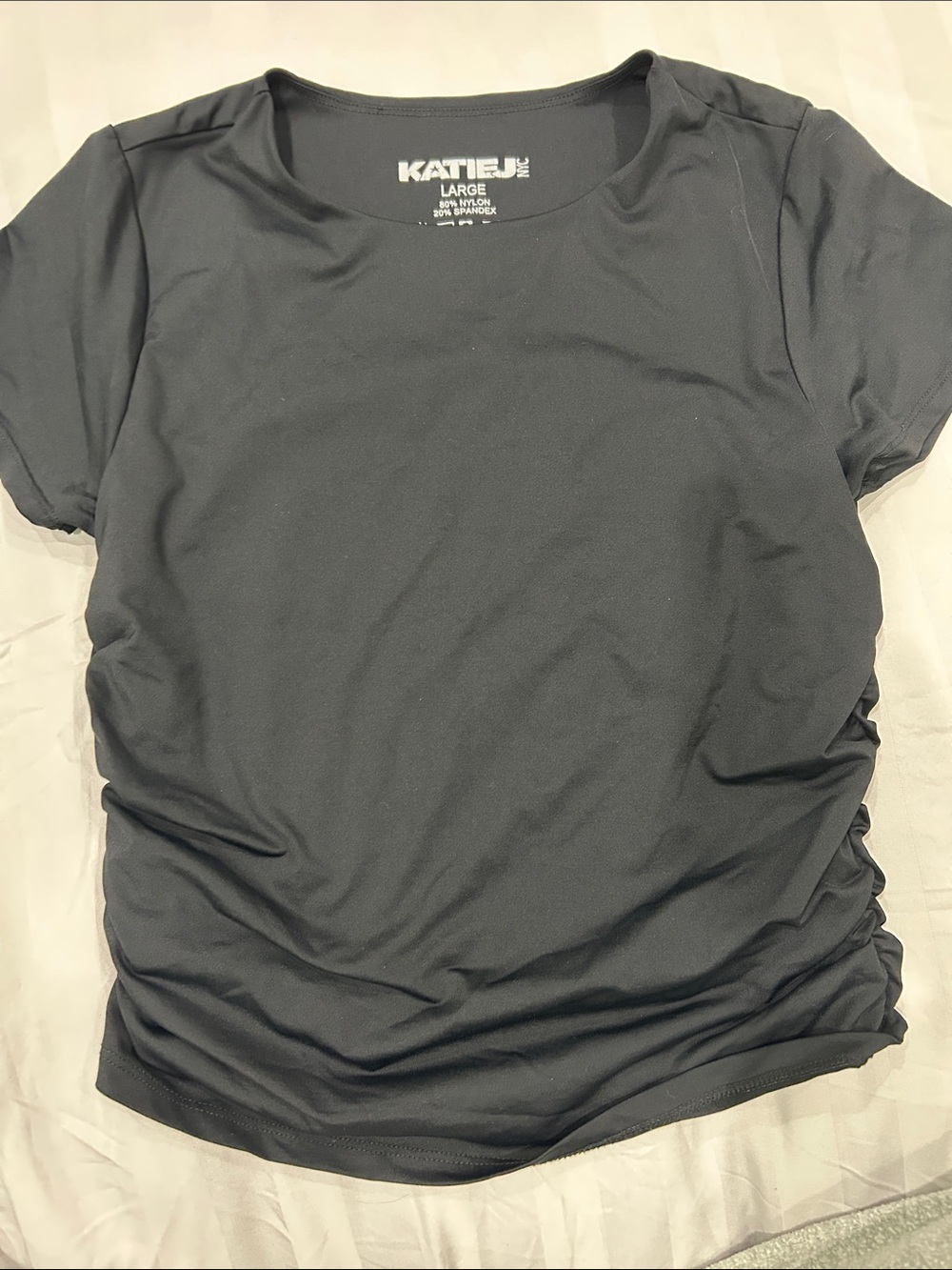 Katie J NYC Junior Black Short-Sleeve Ruched Tee Large L